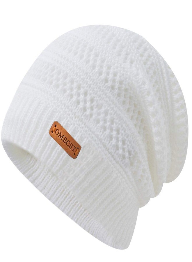 OMECHY Beanie for Men Women Thick Warm Fluffy Lined Knit Winter Hat Slouch Chunky Stretch Plain Cuff Toboggan Cap White - Image 1